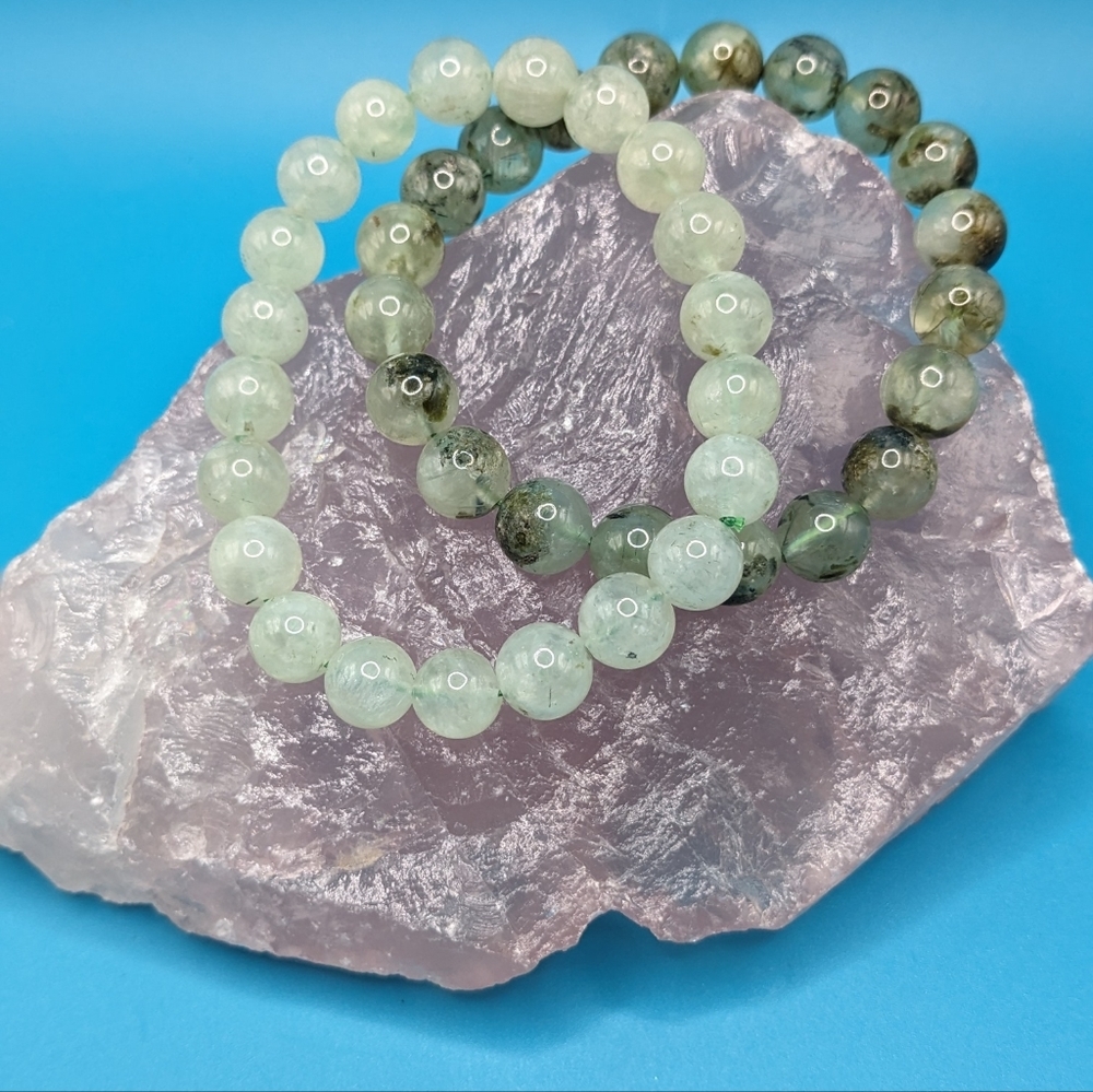 Stunning prehnite 9mm beaded bracelet Intuitively chosen for you.